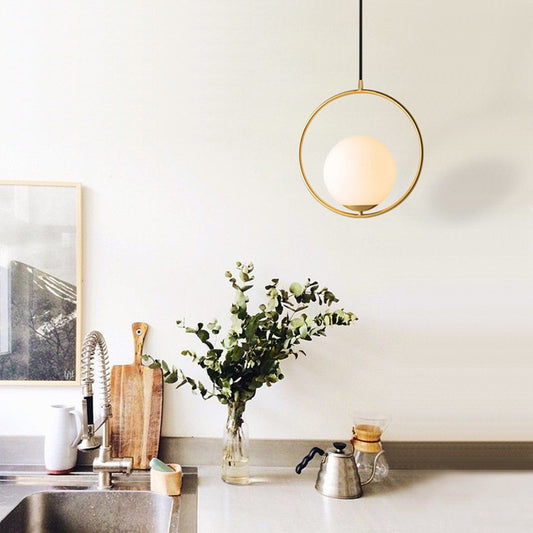 Modern Glass Hanging Lamp - Aeyee 1 Light Modern Gold Pendant Light Fixtures Round Bedside Lighting Kitchen Island Mid Century Chandelier