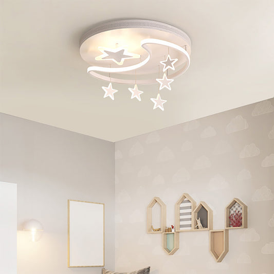 Aeyee Star Flush Mount Ceiling Light, Dimmable Children's Bedroom Ceiling Light, Remote Control, Moon LED Drop Ceiling Lamp in White