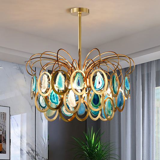 Aeyee Vintage Agate Slices Chandelier, 5 Lights Elegant Pendant Light Fixture, Adjustable Hanging Light for Living Room Bedroom Gold Finish