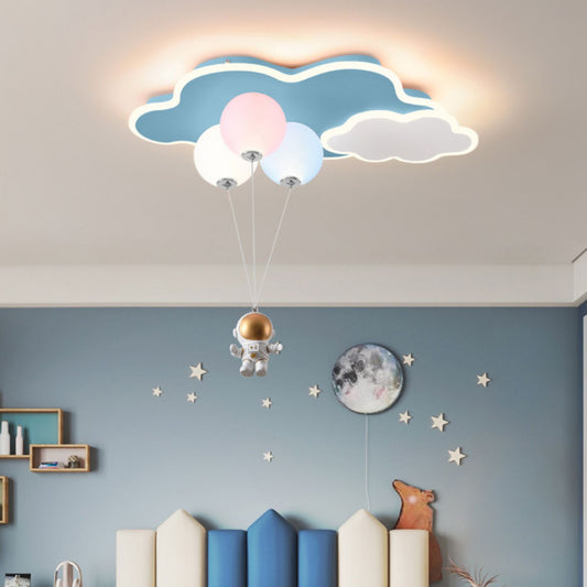 Aeyee Cartoon Flush Mount Ceiling Light, Dimmable Children's Bedroom Ceiling Pendant Light, LED Cute Astronaut Blue Ceiling Light Fixture