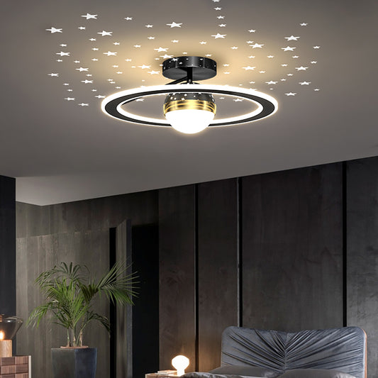 Aeyee Star Flush Mount Ceiling Light Kid's Bedroom Dimmable LED Ceiling Lamp, 18.8" Round Projection Light