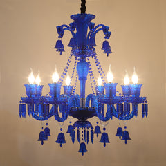 Aeyee Crystal Chandelier, Classic Candle Pendant Light Fixture, Girl's Bedroom Hanging Light, 8 Lights Adjustable Island Lights in Blue