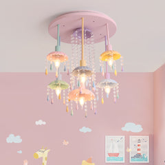 Aeyee Colorful Ceiling Light, Crystal Girl's Bedroom Drop Ceiling Lighting, Candle 7 Lights Ceiling Light for Reading Room, Nursery