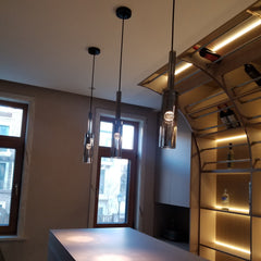 Aeyee Glass Pendant Light Fixture, Modern Smoky Gray Hanging Light, Adjustable Pendant Lighting for Kitchen Bedroom