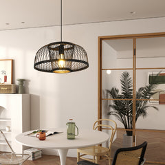 Bamboo Light Fixture - Aeyee 1 Light Rattan Pendant Light Woven Hanging Light for Kitchen Island Nursery