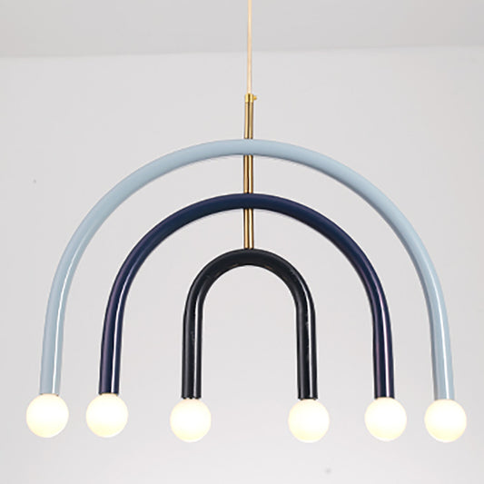 Aeyee Modern Rainbow Pendant Light, Decorative Metal 6 Lights Hanging Light Fixture, U Shaped Ceiling Pendant Light