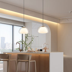 Aeyee Modern Pendant Light Fixture with Double Glass Shades, Elegant Soft Light Chandelier, Adjustable Hanging Light for Bedroom Bedroom
