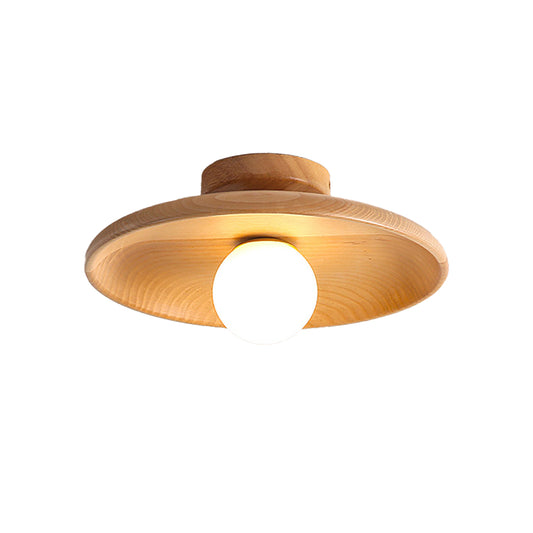 Aeyee Modern Wood Flush Mount Ceiling Light, 1 Light Close to Ceiling Lighting for Laundry Corridor