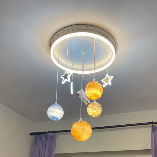 Aeyee Bubbles Ball Shape Pendant Light, Planet Chandelier, Glass Hanging Light Fixture, Colorful Ceiling Chandelier for Kids Room