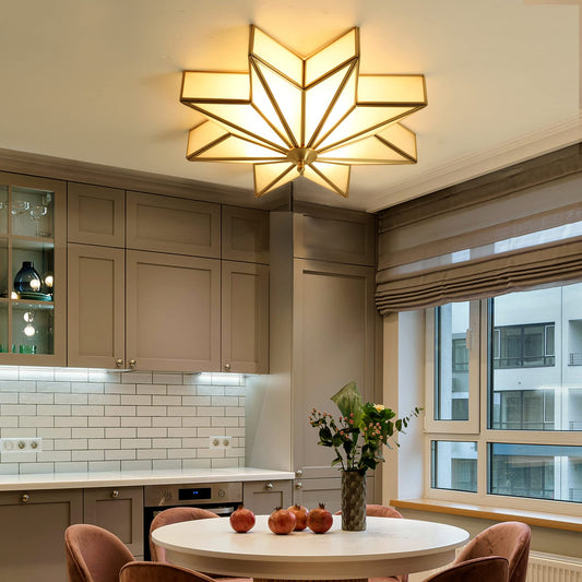Aeyee Brass Flush Mount Ceiling Light - Star Shaped Lighting Fixture Bedroom Ceiling lamp with Glass Shade