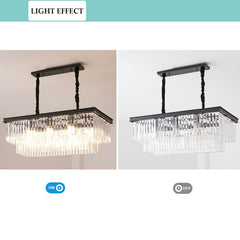 Aeyee Elegant Crystal Chandelier Luxury Rectangular Pendant Light Fixture, Modern Dining Room Light, 8 Lights Hanging Lamp for Living Room