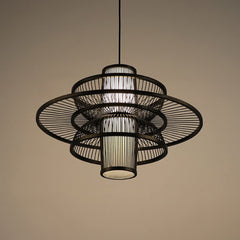 Elegant Chandelier - Aeyee Multi Tiers Rattan Pendant Light 1 Light Bamboo Light Fixture Woven Hanging Light