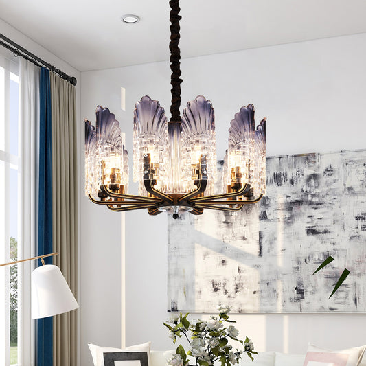 Aeyee Modern Peacock Shaped Glass Chandelier Elegant Pendant Light, Adjustable Hanging Light for Living Room Bedroom Blue Finish