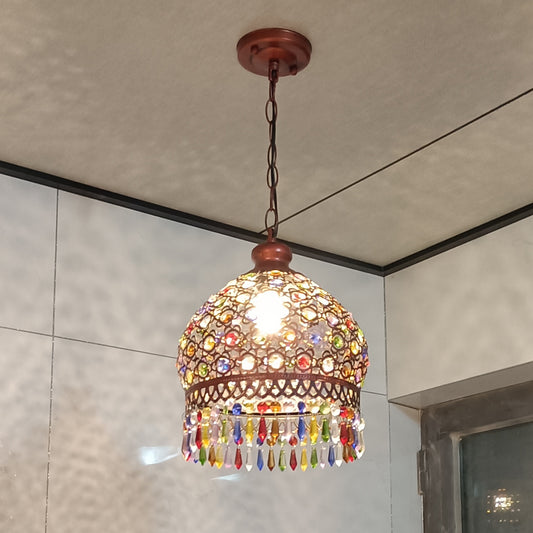 Aeyee Handmade Crystal Pendant Light Fixture, Bohemian Style Hanging Lamp, Colorful Hanging Pendant Lamp in Red Bronze