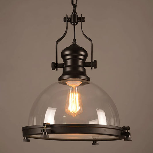Aeyee Glass Pendant Light Fixture, 1 Light Industrial Hanging Light, Adjustable Kitchen Island Dome Pendant Lighting