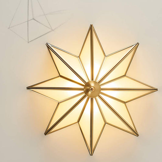 Aeyee Brass Flush Mount Ceiling Light - Star Shaped Lighting Fixture Bedroom Ceiling lamp with Glass Shade