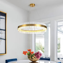 Gold Crystal Chandelier - Aeyee LED Hanging Light Round Ceiling Pendant Light Fixture for Dining Room, Kitchen Island
