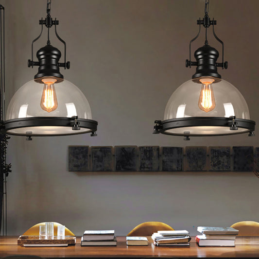 Aeyee Glass Pendant Light Fixture, 1 Light Industrial Hanging Light, Adjustable Kitchen Island Dome Pendant Lighting