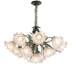 Aeyee Flower Glass Chandelier Classic Pendant Light Fixture, Modern Green Hanging Lamp for Girls Bedroom Living Room