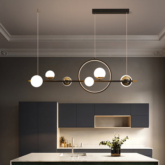 Modern Globe Chandeliers - Aeyee Linear Shaped Island Light, Elegant Ring Hanging Lamp for Dining Room Kitchen Island