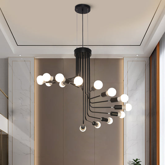 Industrial Chandelier - Aeyee Modern Spiral Pendant Light Fixture, Black High Ceiling Metal Hanging Light for Living Room Foyer