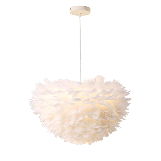 Aeyee Modern Feather Chandelier, 3 Lights Decorative White Pendant Light Fixture, Soft Look Girls Bedroom Hanging Lamp