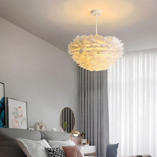 Aeyee Modern Feather Chandelier, 3 Lights Decorative White Pendant Light Fixture, Soft Look Girls Bedroom Hanging Lamp