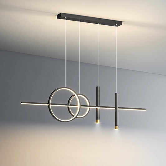 Modern LED Hanging Light - Aeyee Linear Shaped Island Light with Spotlight, Dimmable 5 Lights Chandelier, Elegant Pendant Light for Dining Room