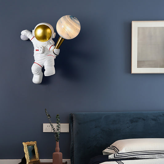 Aeyee Astronaut Wall Sconce, Modern Kids Moon Wall Light with PLA Shade, Cute Wall Lamp for Boys Girls Bedroom