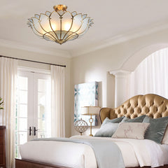 Aeyee Petal Brass Semi-Flush Mount Ceiling Light, Glass Ceiling Light Fixture for Living Room Hall Bedroom