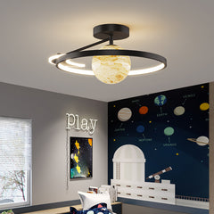 Planet Flush Mount Ceiling Light - Aeyee Kid's Bedroom Dimmable LED Ceiling Light Fixtures, Creative Moon Glass Chandelier