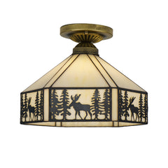 Aeyee Elk Pattern Ceiling Light Fixtures, Cute Hallway Lighting, 11" W Stained Glass Flush Mount Ceiling Light Entryway Light