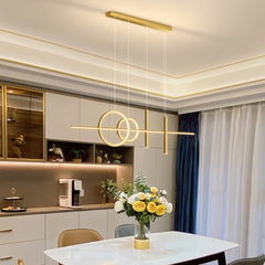 Modern LED Hanging Light - Aeyee Linear Shaped Island Light with Spotlight, Dimmable 5 Lights Chandelier, Elegant Pendant Light for Dining Room