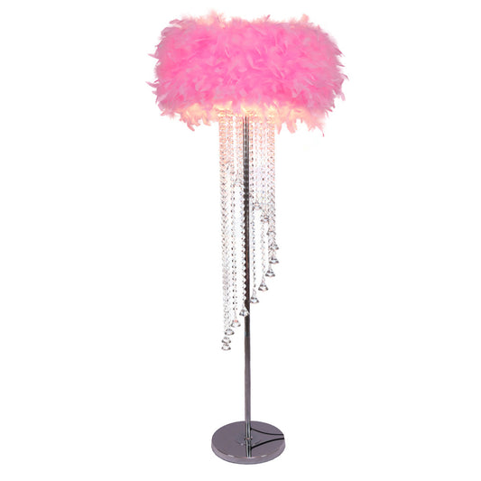 Aeyee Feather Floor Lamp, Modern Standing Lamp with Crystal, Cute Floor Lamp for Living Room Bedroom