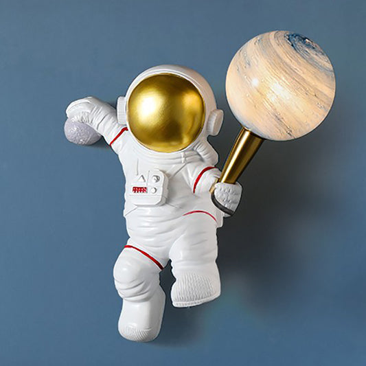 Aeyee Astronaut Wall Sconce, Modern Kids Moon Wall Light with PLA Shade, Cute Wall Lamp for Boys Girls Bedroom