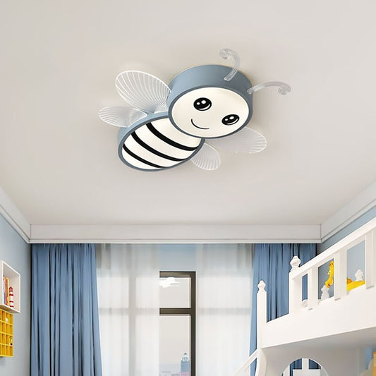 Aeyee Bee Flush Mount Ceiling Light, Dimmable Children's Bedroom Ceiling Light Fixture with Remote Control, Cartoon LED Ceiling Lamp