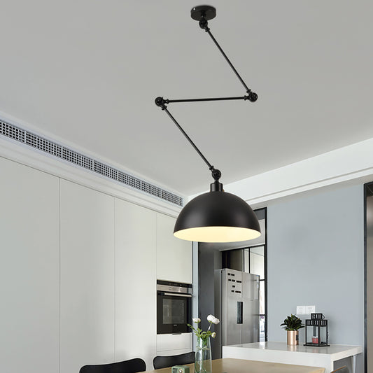 Aeyee Long Swing Arm Pendant Lighting, Modern Dome Hanging Light, 1 Light Adjustable Ceiling Pendant Light Fixture