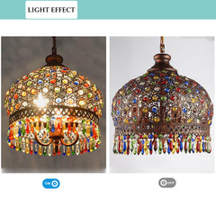 Aeyee Handmade Crystal Pendant Light Fixture, Bohemian Style Hanging Lamp, Colorful Hanging Pendant Lamp in Red Bronze