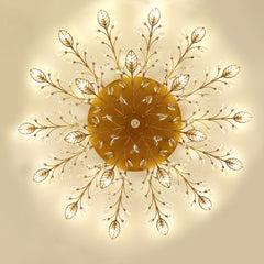 Aeyee Vintage Crystal Semi Flush Mount Ceiling Light LED Low Profile Branches Chandelier, Elegant Leaf Ceiling Fixture