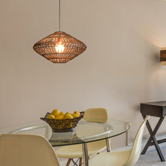 Aeyee Handwoven Pendant Light, Boho Rattan Light Fixture, Wicker Hanging Light for Kitchen Island Living Room