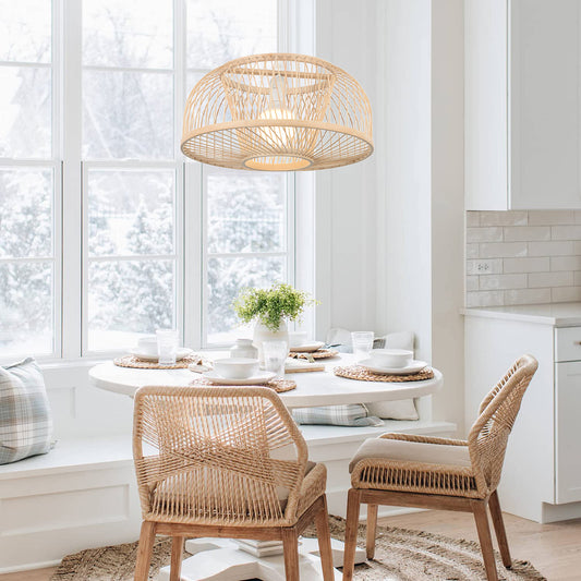 Bamboo Light Fixture - Aeyee 1 Light Rattan Pendant Light Woven Hanging Light for Kitchen Island Nursery