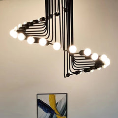 Industrial Chandelier - Aeyee Modern Spiral Pendant Light Fixture, Black High Ceiling Metal Hanging Light for Living Room Foyer