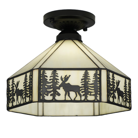 Aeyee Elk Pattern Ceiling Light Fixtures, Cute Hallway Lighting, 11" W Stained Glass Flush Mount Ceiling Light Entryway Light