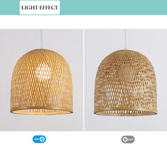 Aeyee Bamboo Pendant Light Fixture, Dome Shaped Woven Hanging Light, Minimalist 1 Light Boho Chandelier Light Fixture