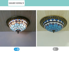 Tiffany Flush Mount Ceiling Light - Aeyee Classy Blue Ceiling Light, Round Stained Glass Ceiling Light for Bedroom, Entrance