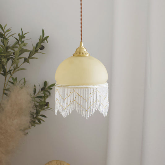 Aeyee Vintage Tassel Pendant Light Fixture, Glass Hanging Light Fixture, Small Ceiling Pendant Light for Girl's Room Kitchen Island