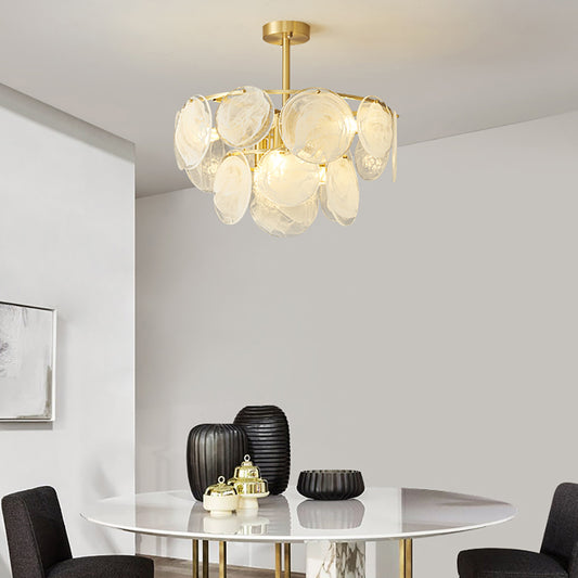 Aeyee Modern Luxury Disc Glass Chandelier Gold Ceiling Light Fixture, 6 Lights Multi Tiers Hanging Light for Bedroom Dining Room