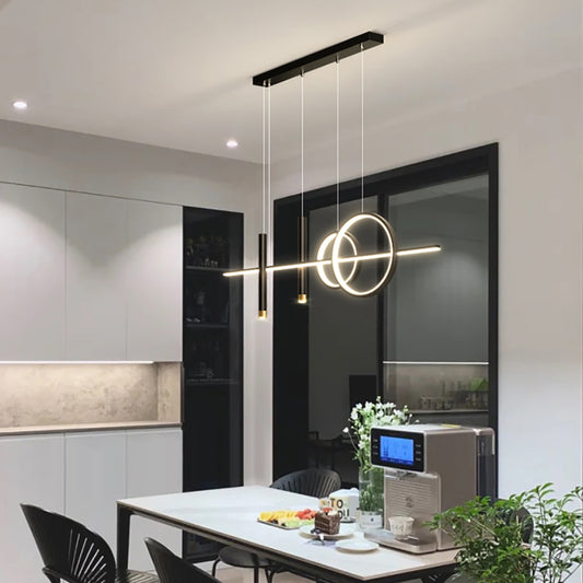 Modern LED Hanging Light - Aeyee Linear Shaped Island Light with Spotlight, Dimmable 5 Lights Chandelier, Elegant Pendant Light for Dining Room