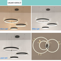 Aeyee Butterfly Chandelier Circular Tier Island Light with Remote, Dimmable LED Ceiling Pendant Light Fixture, for Dining Room
