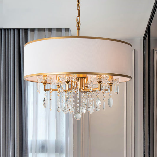 Aeyee Luxury Crystal Chandelier, Round Pendant Light Fixture, 6 Lights Gold Hanging Lamp for Living Room Dining Room